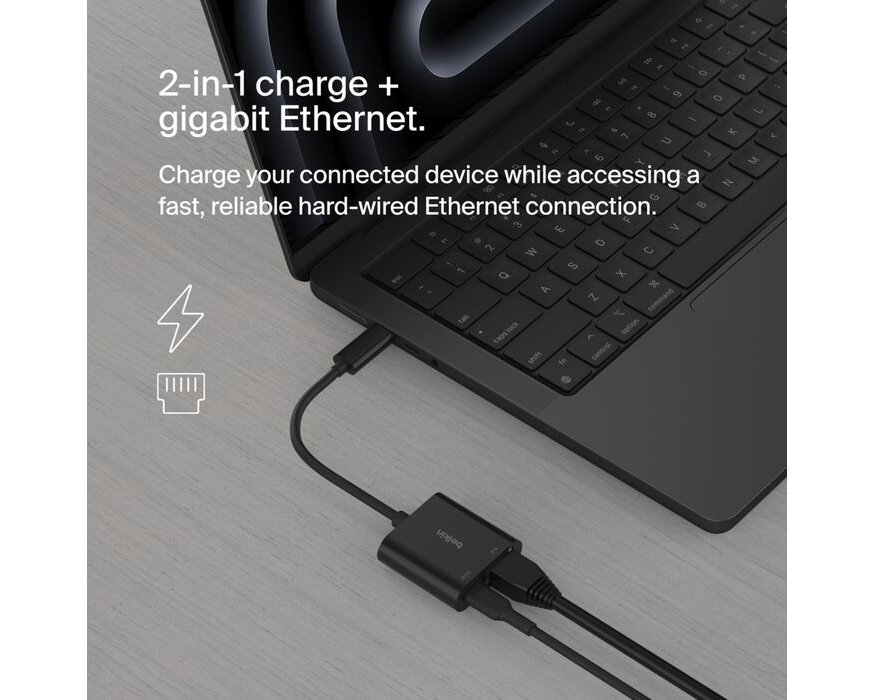 Belkin USB-C till Ethernet + Charge Adapter 100W