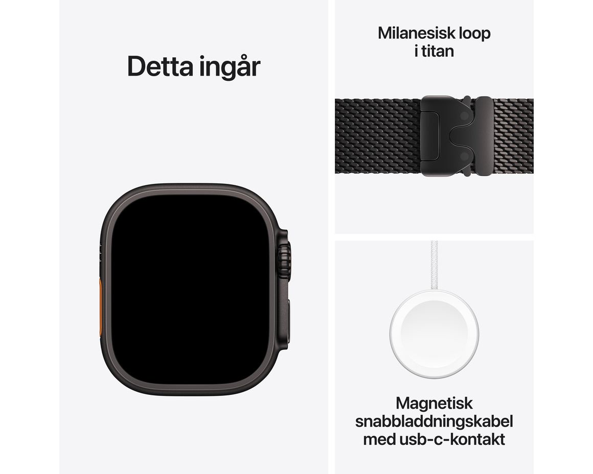 Apple Watch Ultra 4 GPS + Cellular 49mm med Milaneseloop Svart Large