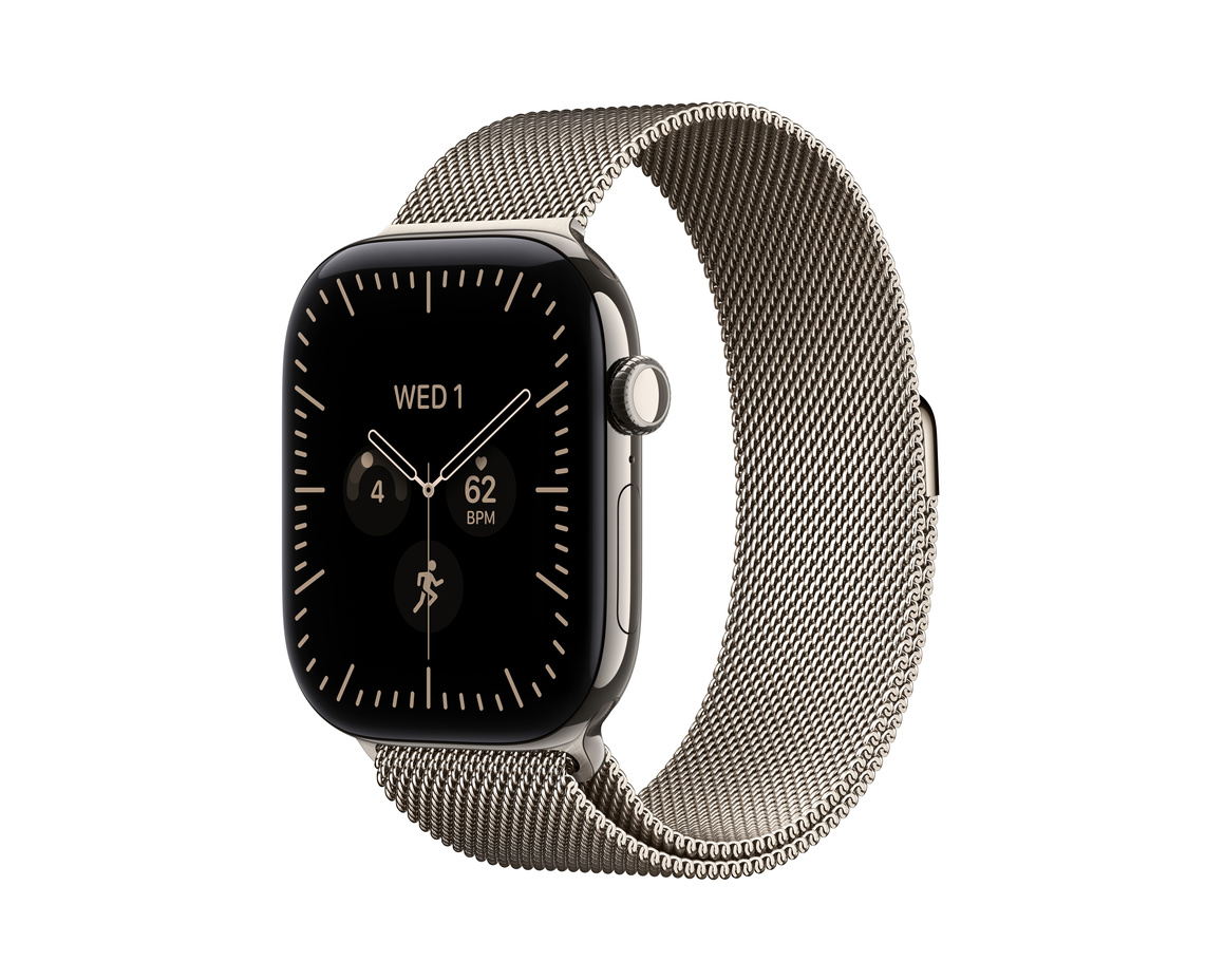 Apple Watch Series 12 Titan Cellular med Milanesisk Loop 46mm Naturlig S/M